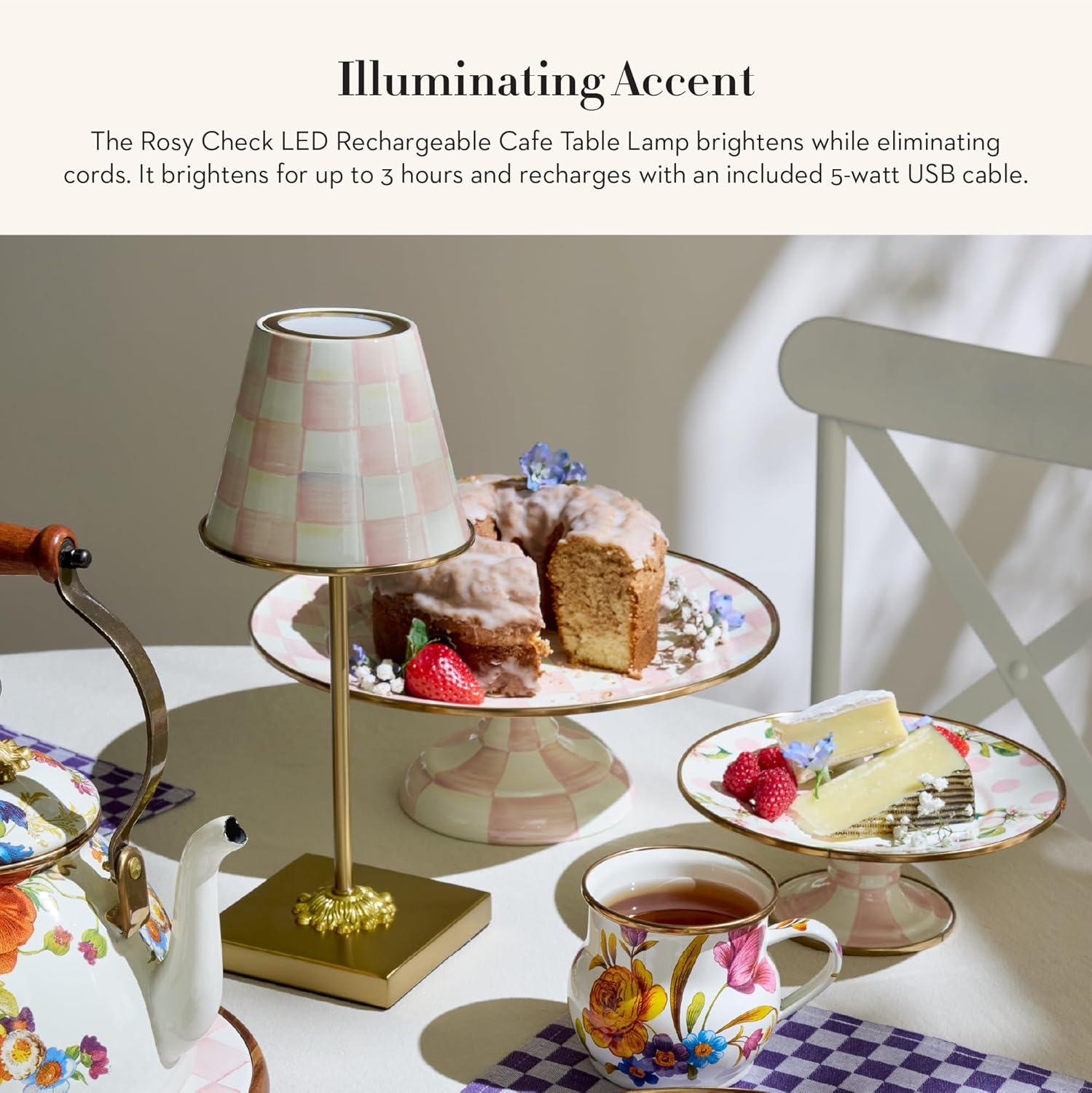 White and Pink Cordless LED Table Lamp with Brass Finish