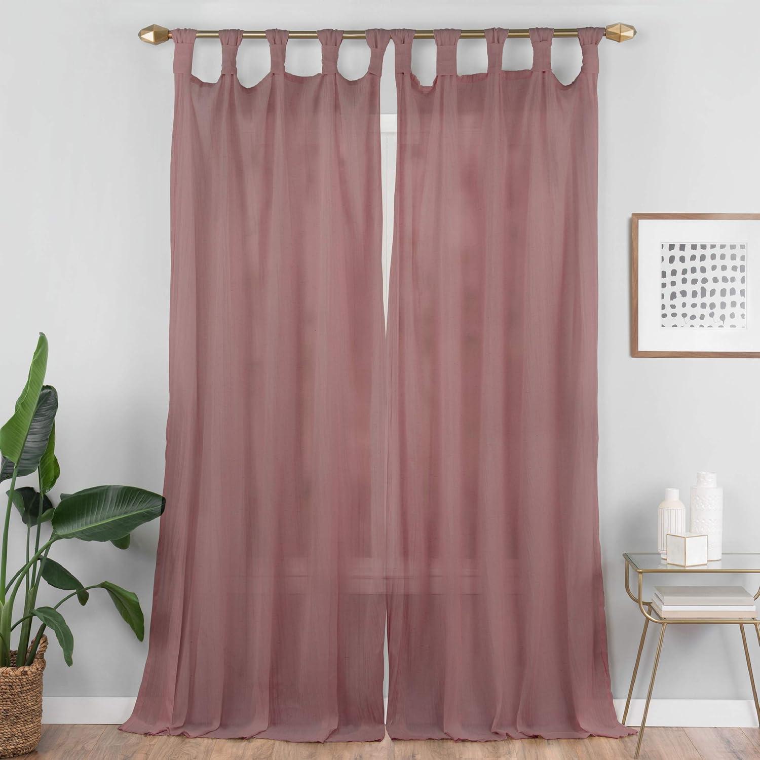 Extra Long Dusty Pink Sheer Tab Top Linen Drapes