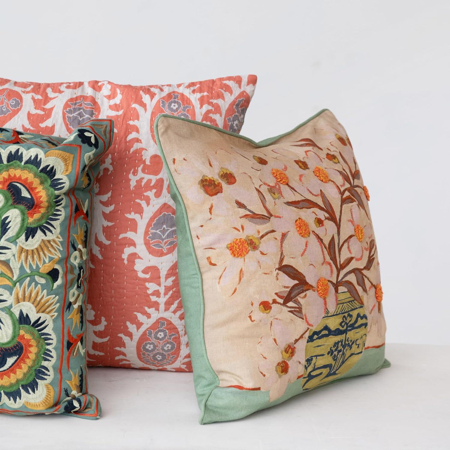 Creative Co-Op, Multicolor Cottage Charm Embroidered Pillow