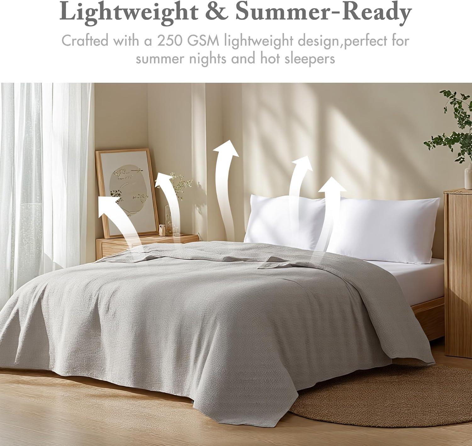 Twin Freshspun Basketweave Cotton Bed Blankets Gray