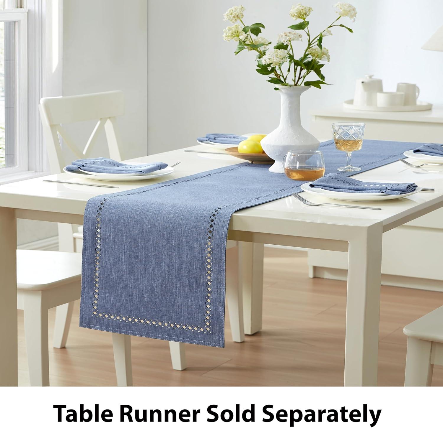 Wedgewood Blue Square Polyester Napkins Set with Lattice Cutwork