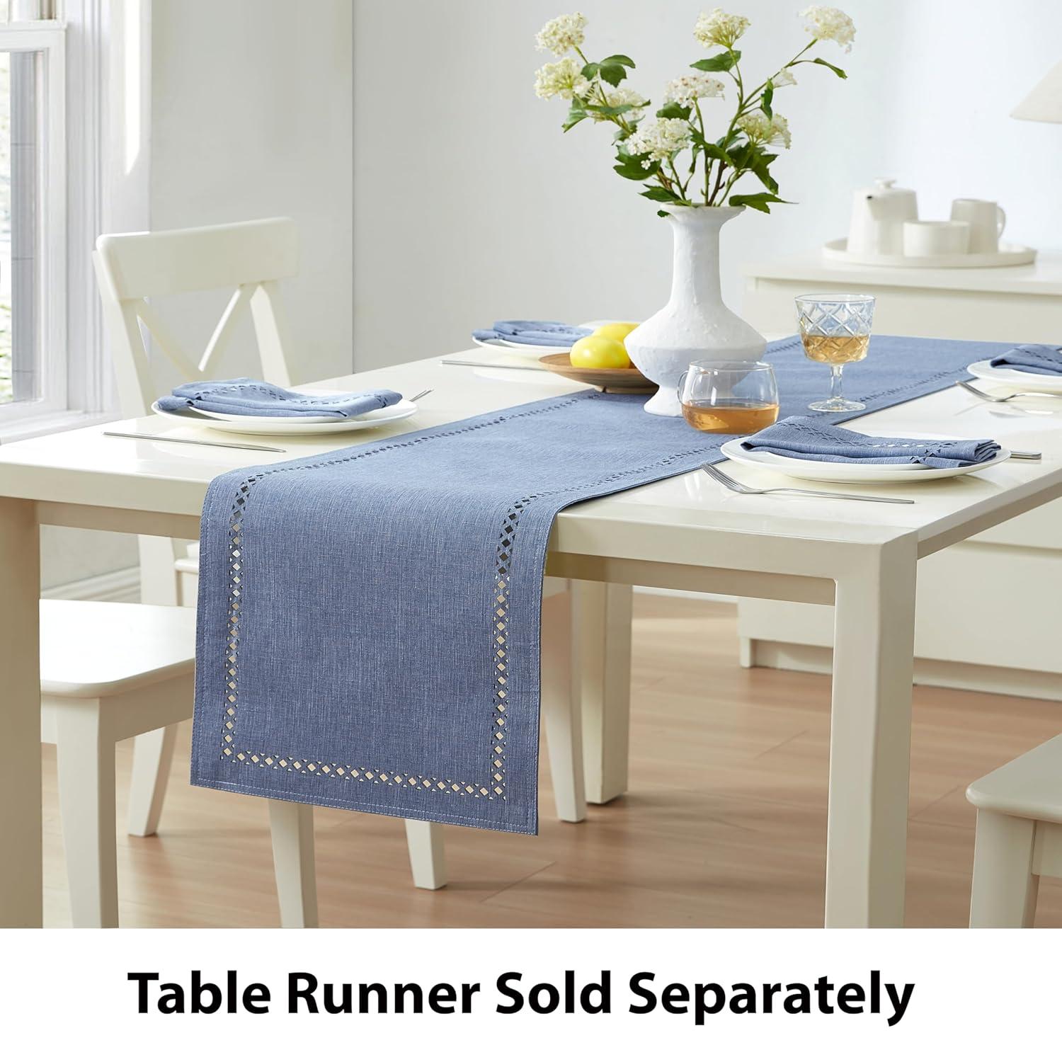 Wedgewood Blue Square Polyester Napkins Set with Lattice Cutwork