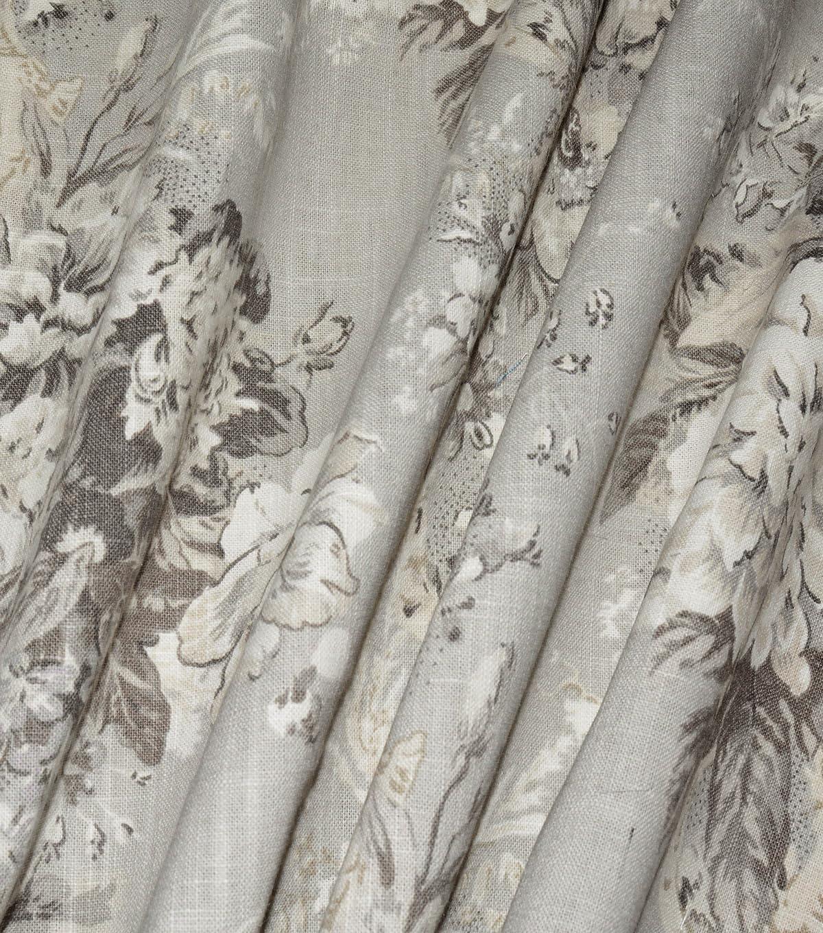 Platinum Gray Floral Linen Upholstery Fabric by the Yard