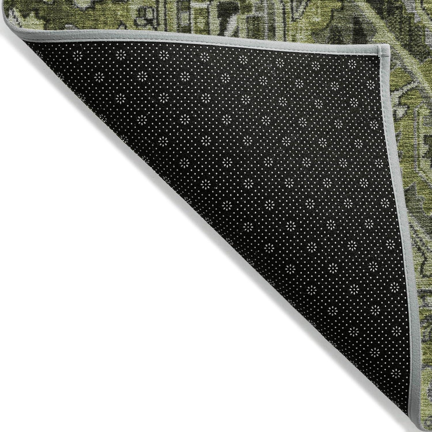 Olive Rectangular Synthetic Oriental 10' x 14' Washable Area Rug