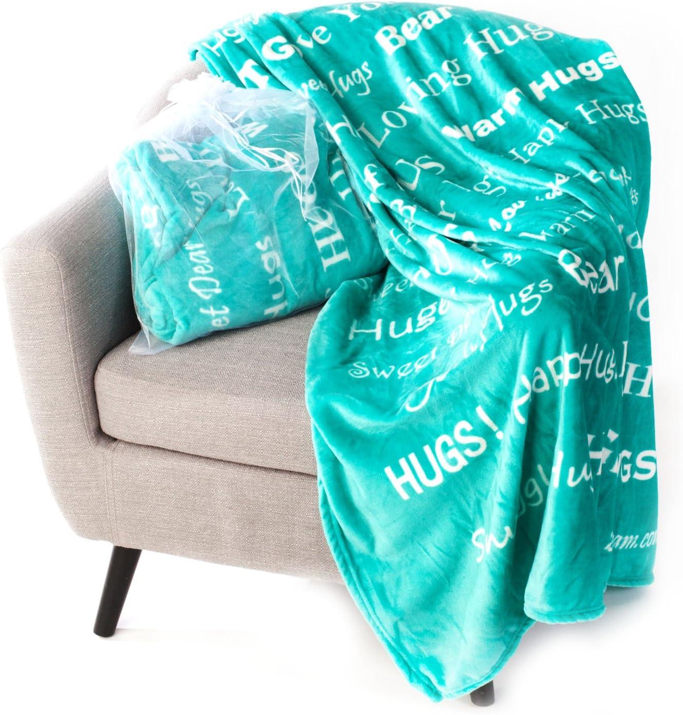 BlankieGram “Hugs” Plush Throw Blanketspired Gift Ideas for The Entire Family, Comfort Gifts, Teal