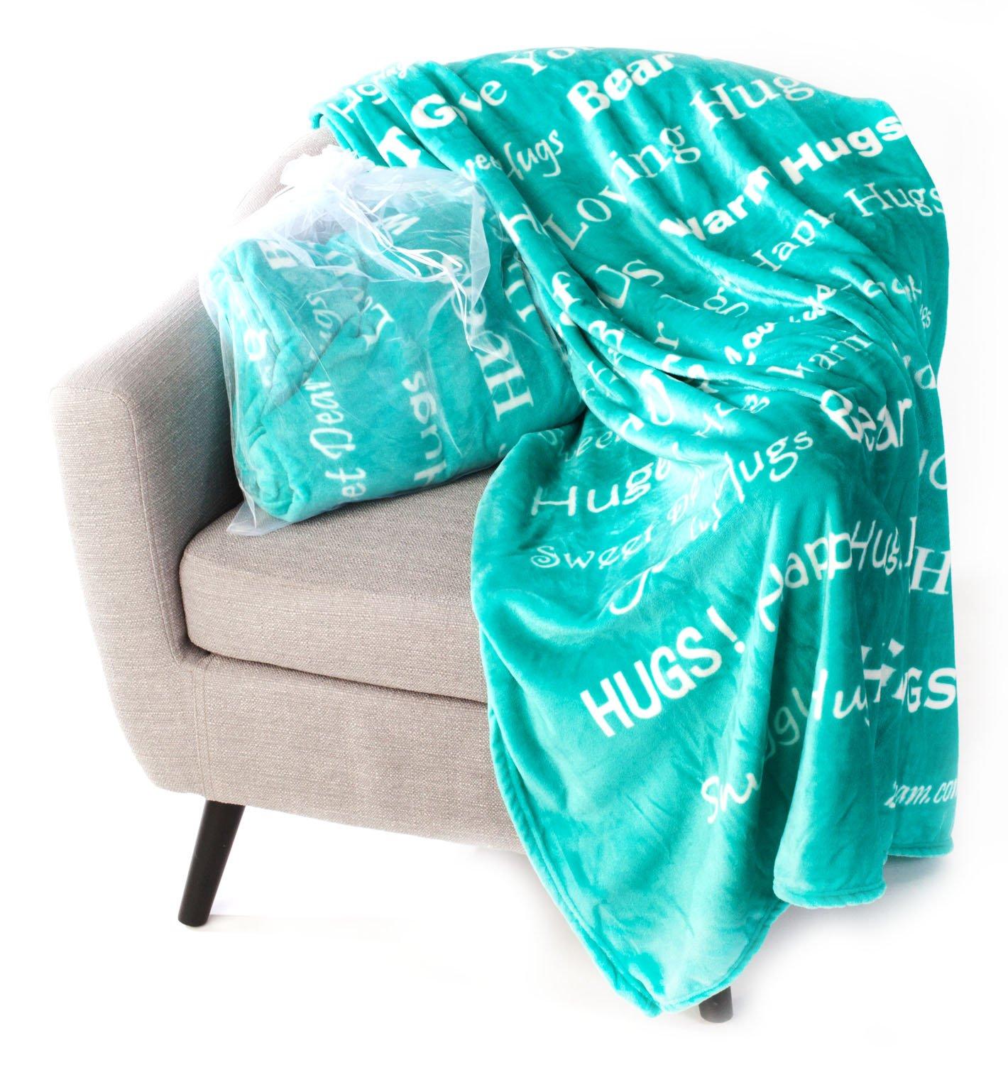 BlankieGram “Hugs” Plush Throw Blanketspired Gift Ideas for The Entire Family, Comfort Gifts, Teal