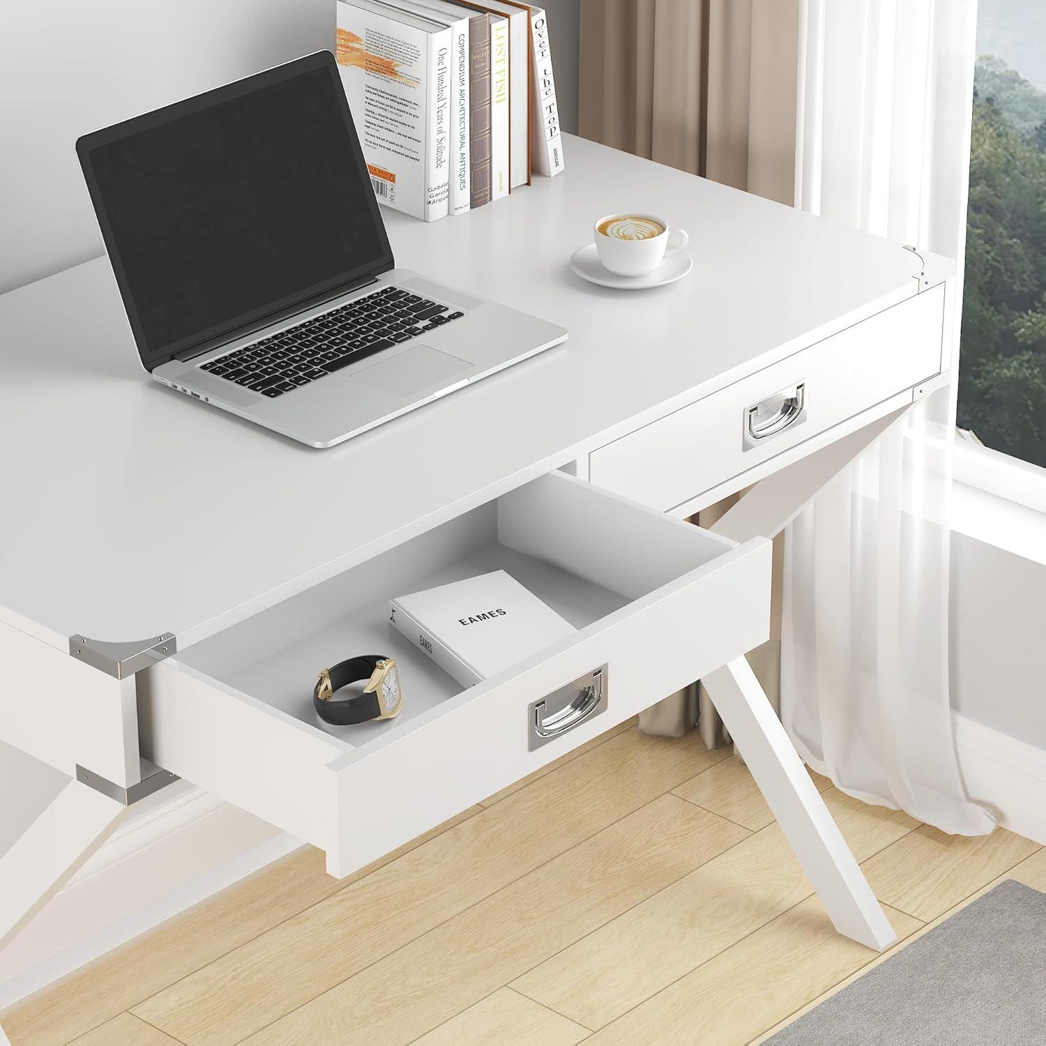 GeeHome Computer Desk with Storage,Solid Wood Desk with Drawers, Modern Study Table for Home Office,Small Writing,