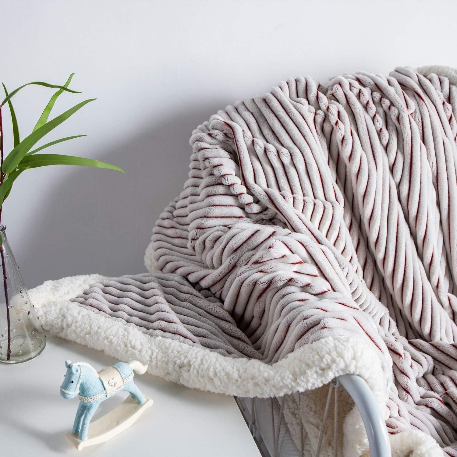 DISSA Sherpa Fleece Blanket Soft Grey and White Throw Blanket Cozy Plush Blankets for Couch Sofa Bed,51"x63"