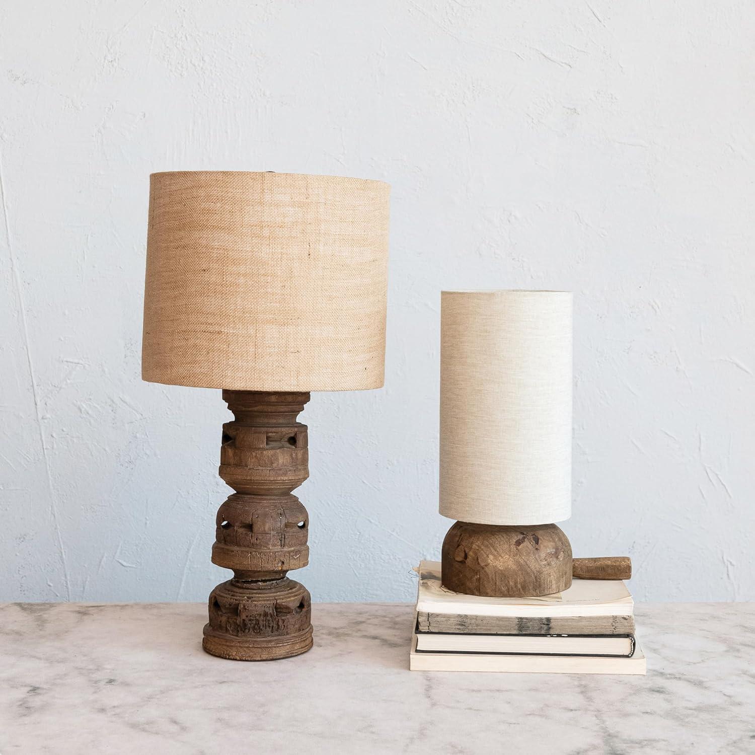 Natural Reclaimed Wood Table Lamp with Jute Shade