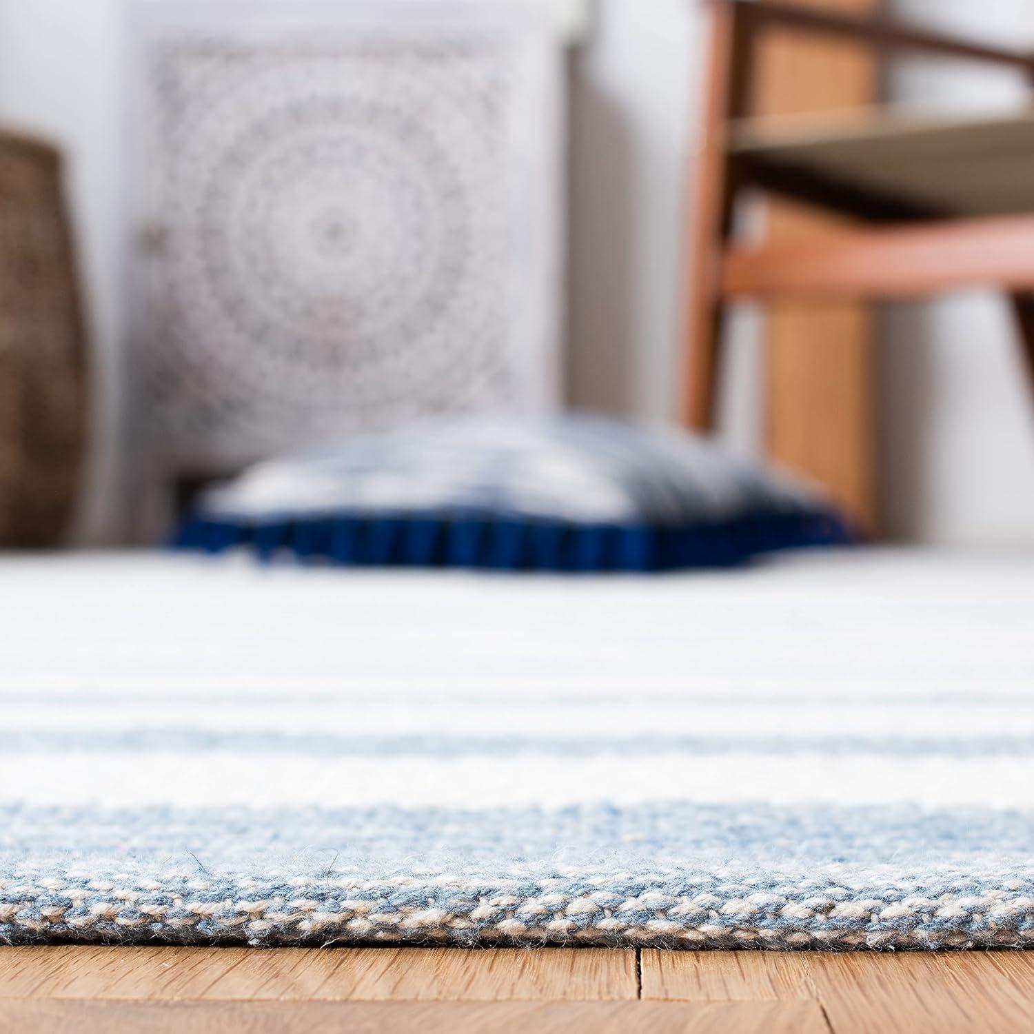 Striped Kilim STK504 Hand Woven Area Rug - Ivory/Blue - 7'x7' - Safavieh.