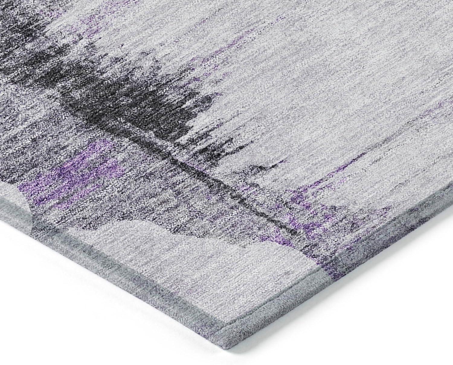 Purple and Gray Synthetic Flat Woven Rectangular Rug