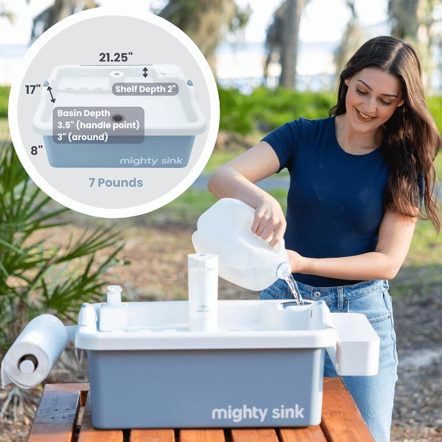 Mighty Sink Portable Sink: Patented Wash Station with Electronic Faucet | 2 Gallons | Easy Setup | Indoor & Outdoor Use | Ideal for Dishwashing, Camping Hygiene, Gardening, Pottery & More