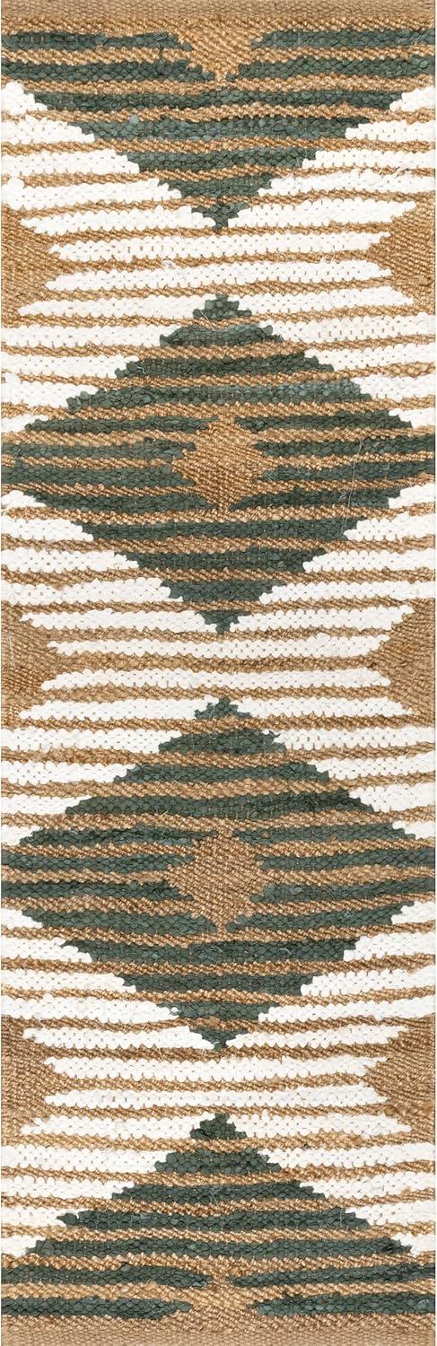 nuLOOM Hand Braided Marla Denim And Jute Diamonds Area Rug