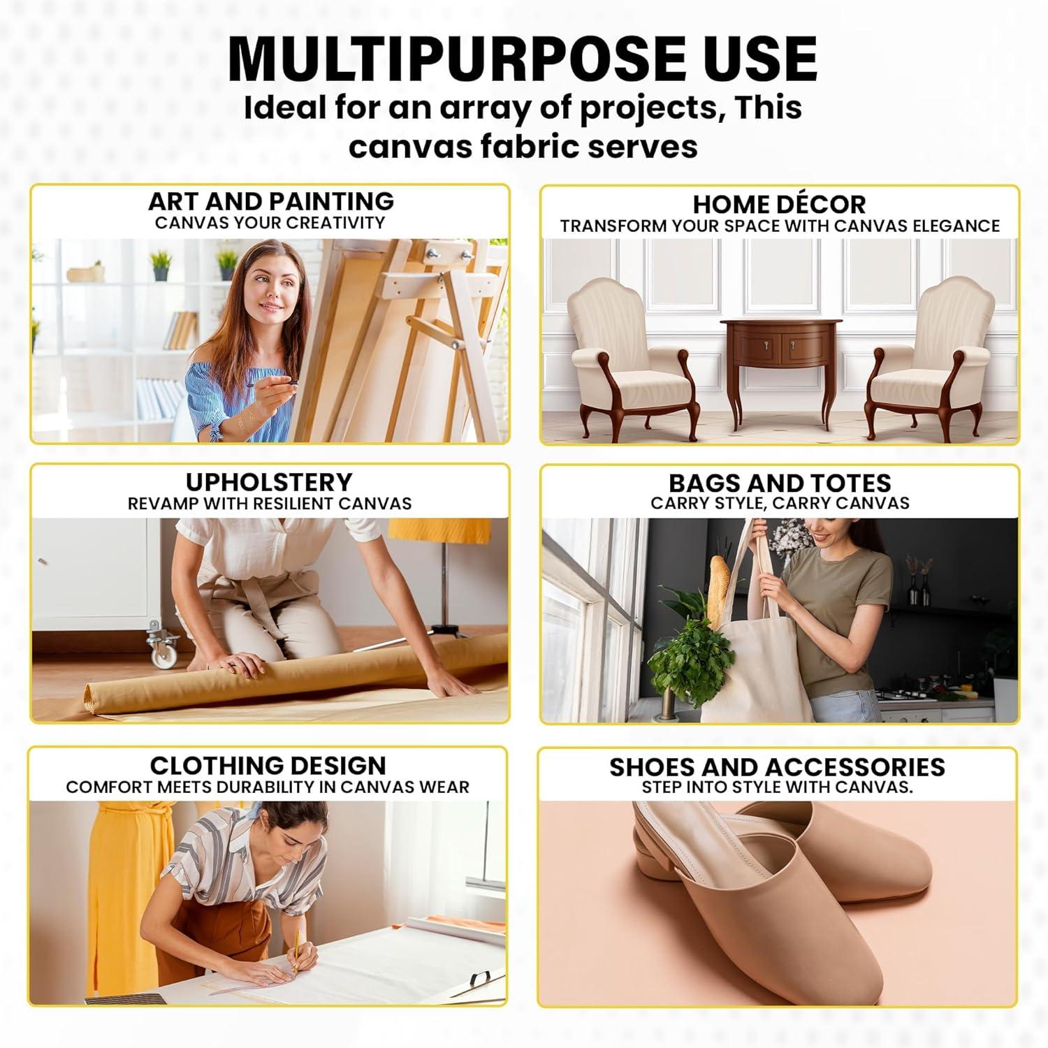 FabricLA Premium Duck Cloth Canvas Fabric lWide 2 Yards |