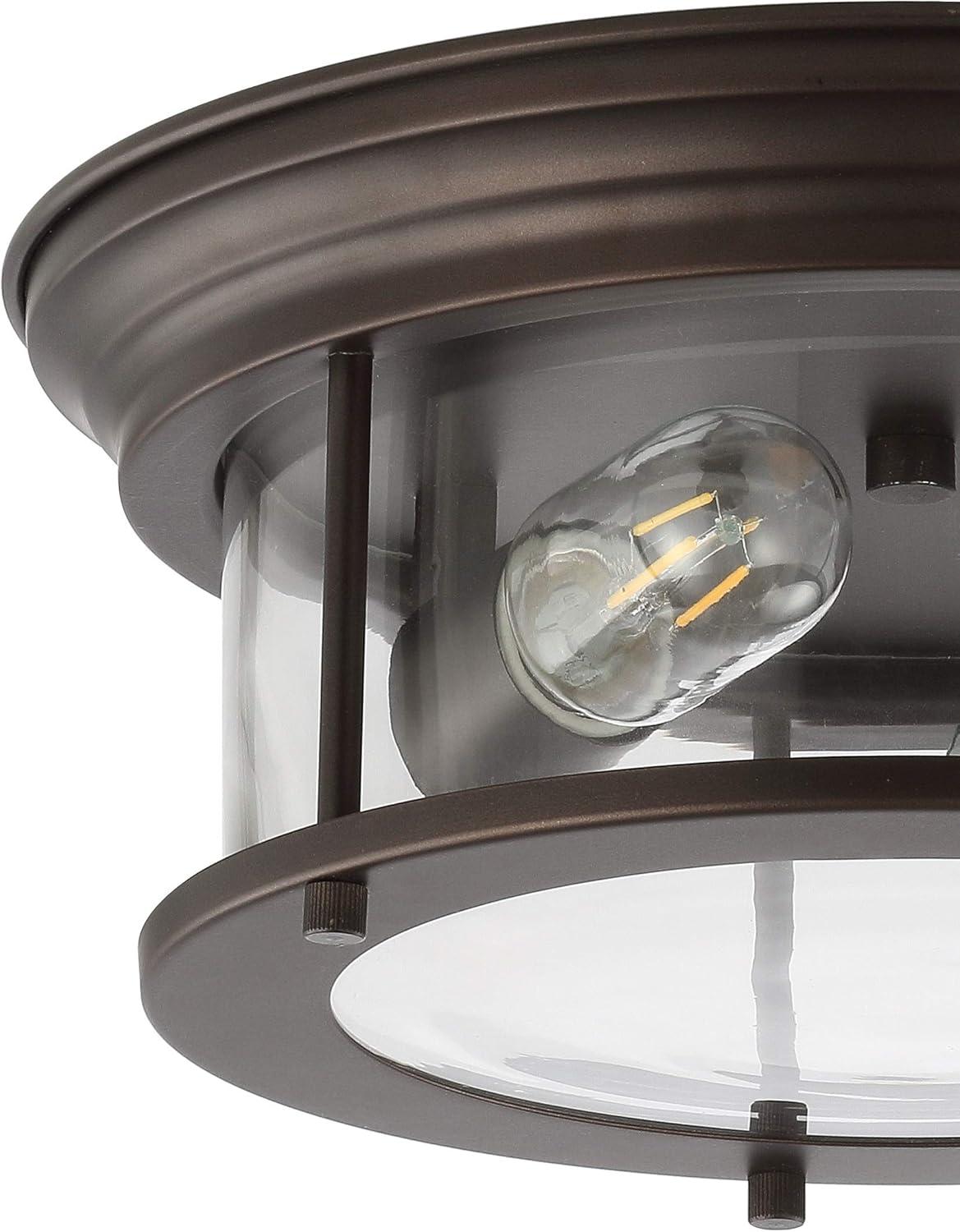 Elegant 13.25" Oil Rubbed Bronze Glass Drum Flush Mount LED Light