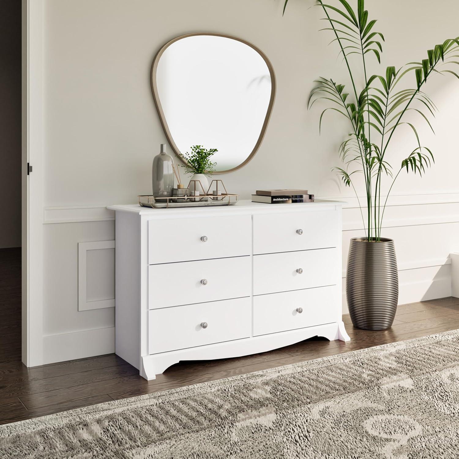 Prepac Monterey Dresser White: 6-Drawer Storage, Wood Composite, Bedroom Furniture, 29"H x 48"W