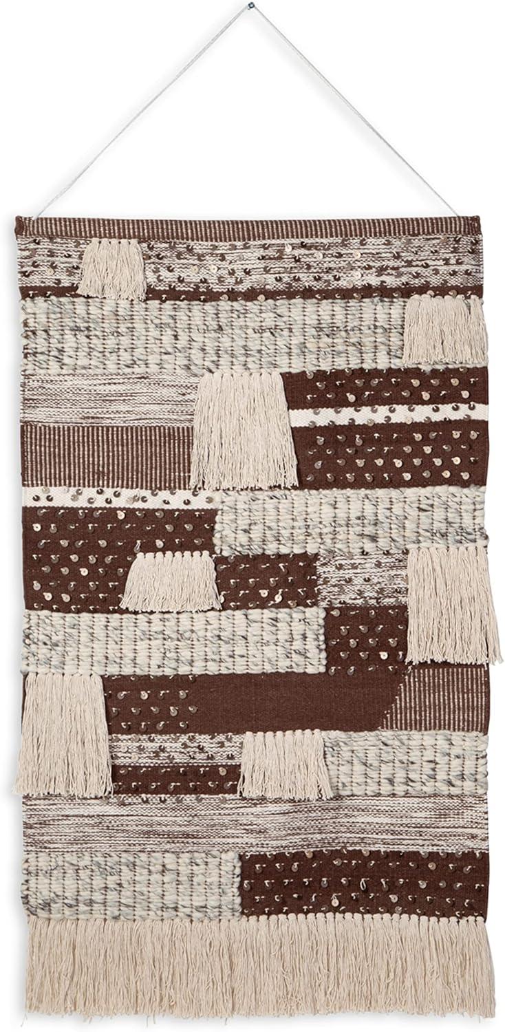 Beige and Brown Polyester Striped Tapestry Wall Hanging