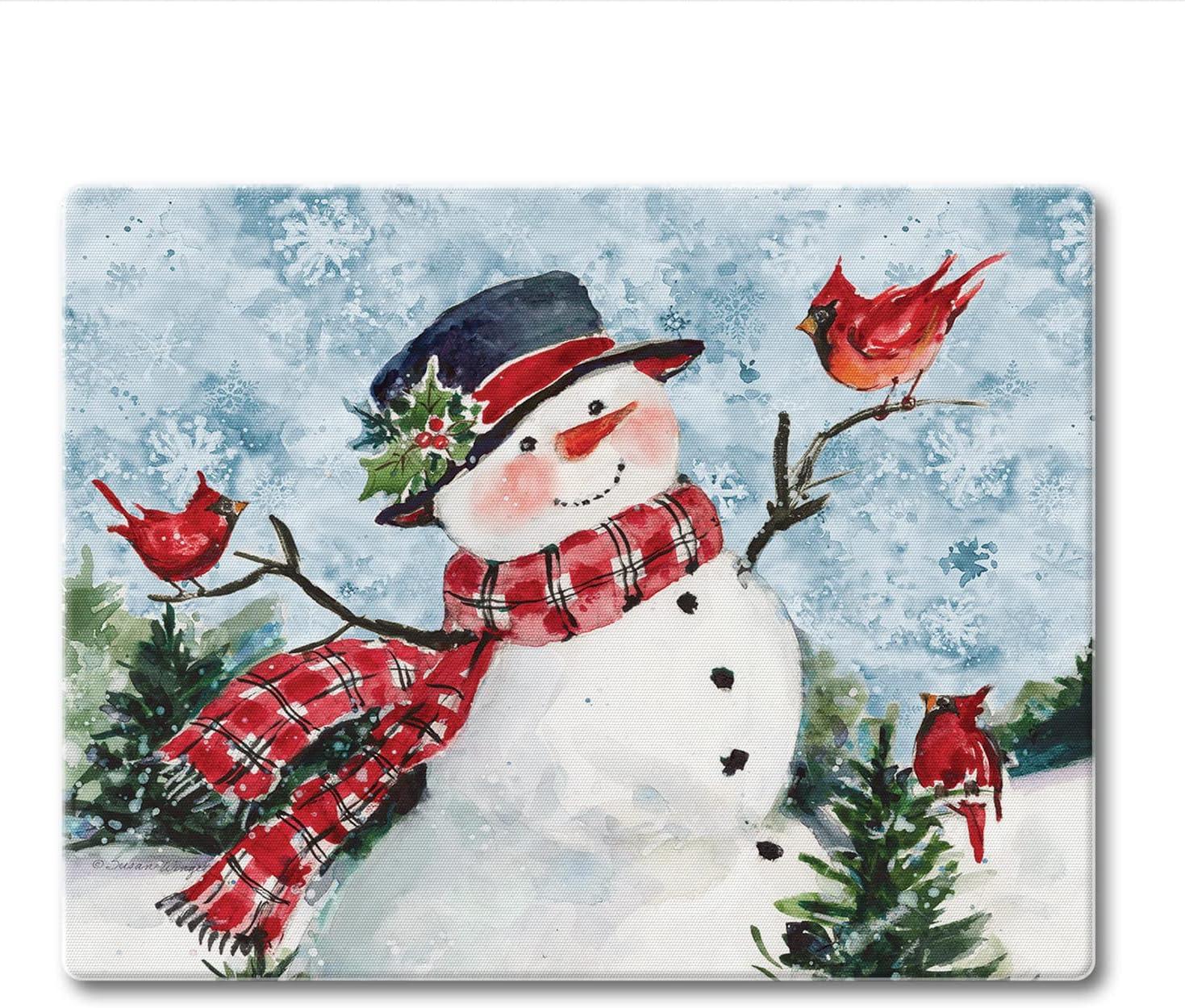 Watercolor Snowman Tempered Glass Cutting Board with Non-Slip Feet