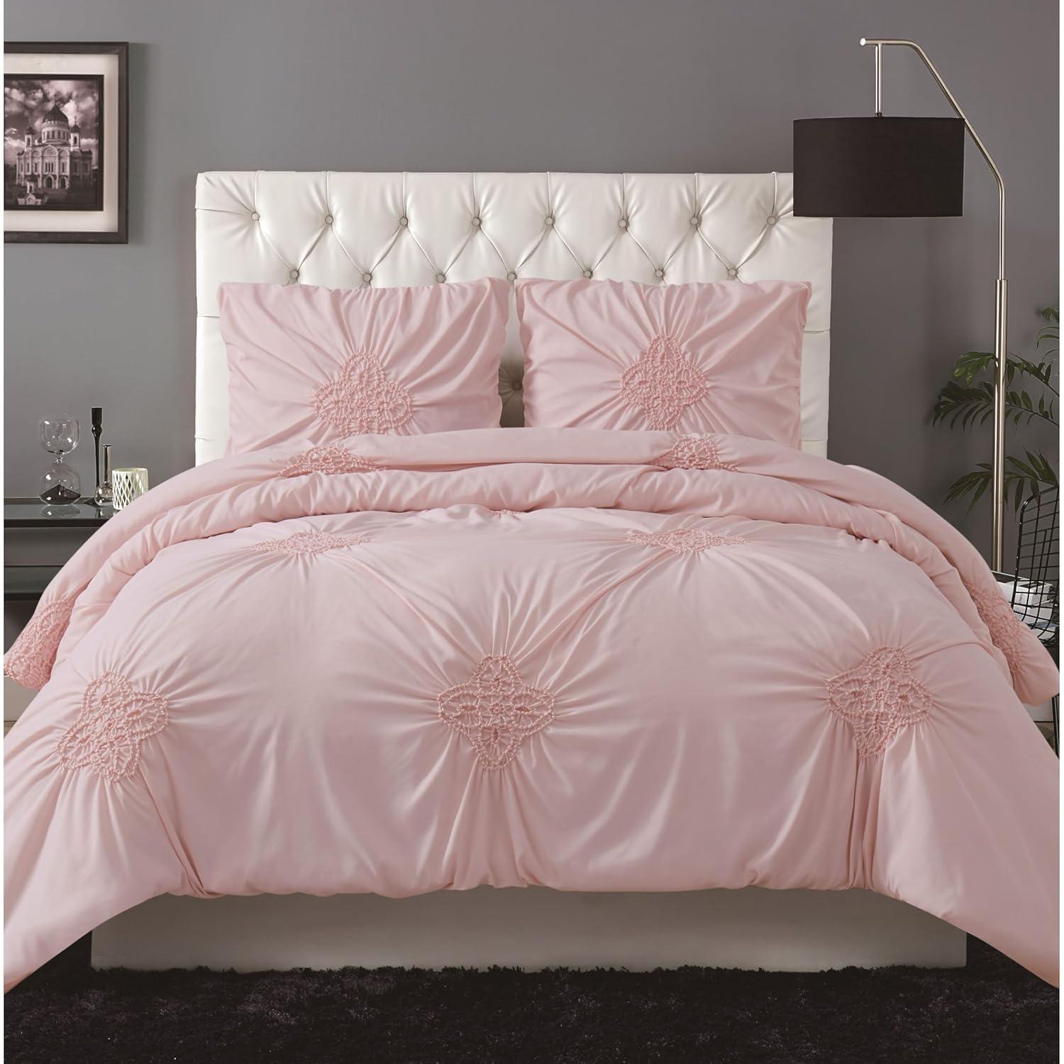 Christian Siriano NY Greorgia Rouched Duvet Set, Full/Queen, Blush Pink 3 Piece