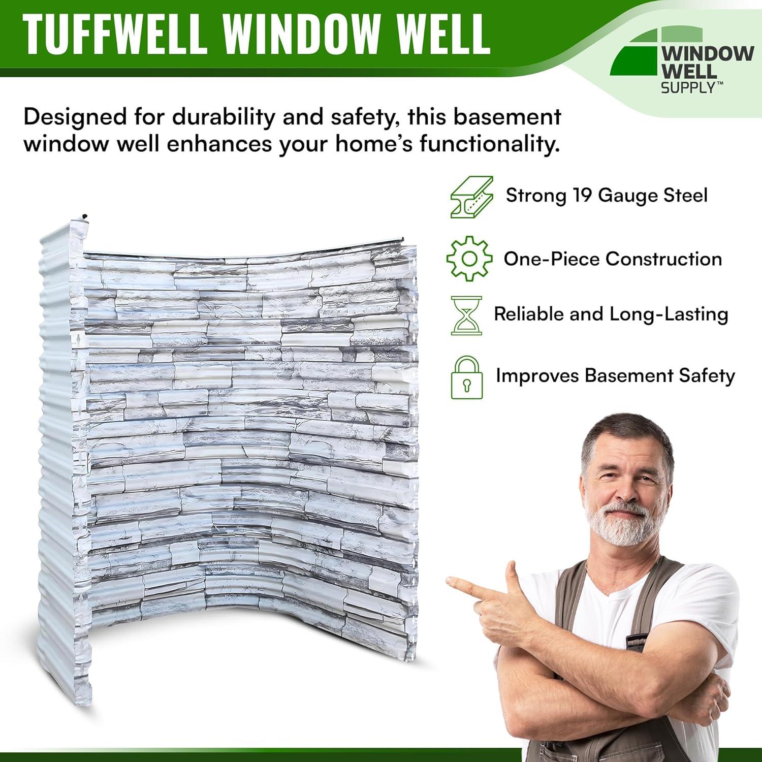 Gray Stoneview Heavy-Duty Corrugated Steel Window Well, 60" x 36"