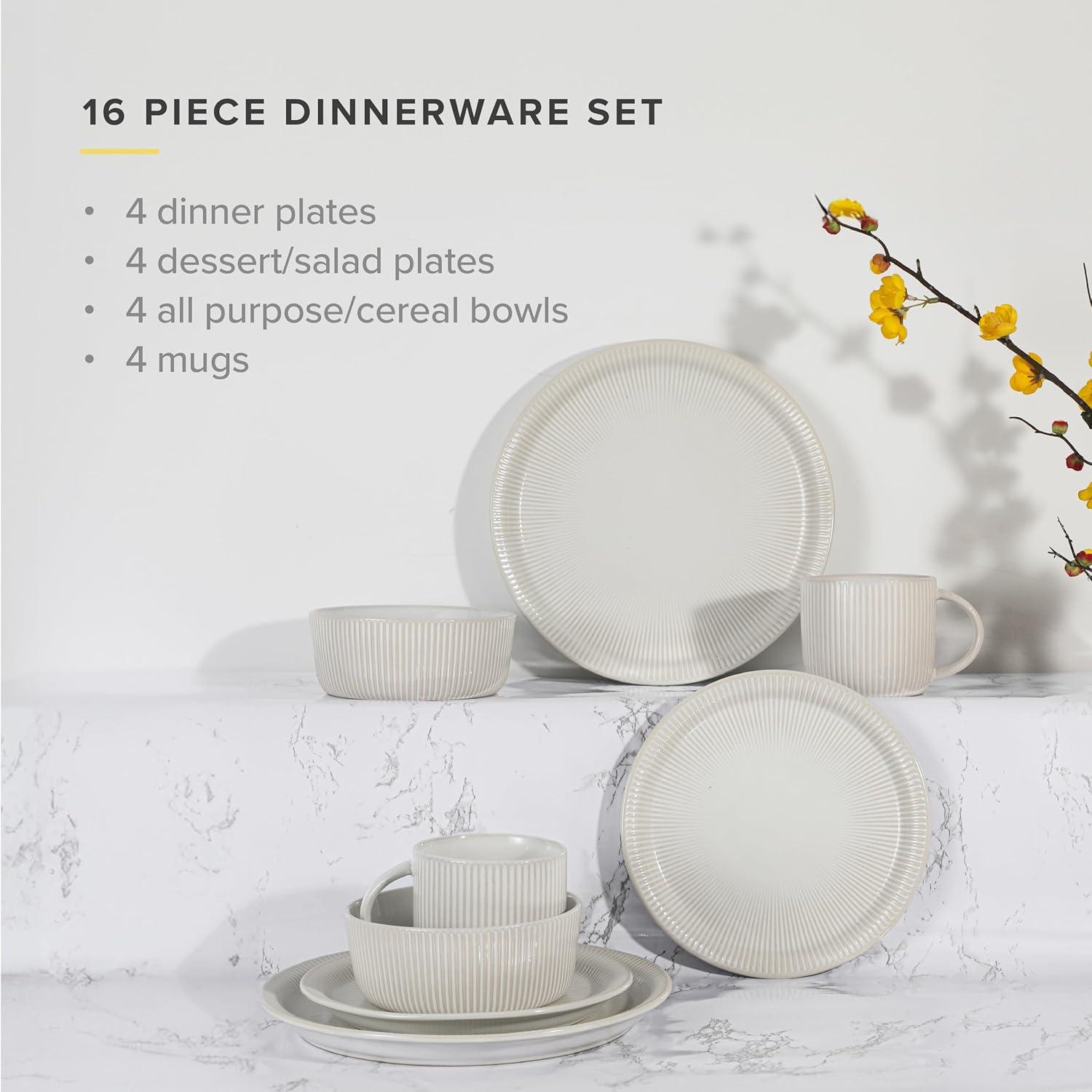 TABLE 12 16-Piece Dinnerware Set, Parchment Embossed Dish Set for 4