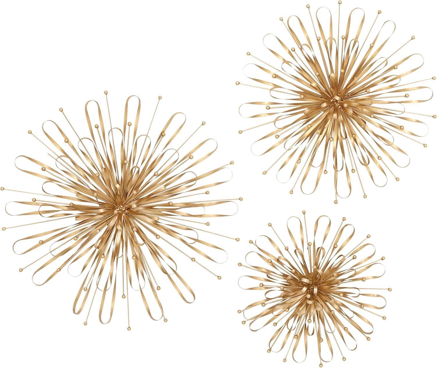 Set of 3 Gold Metal Starburst Wall Sculptures