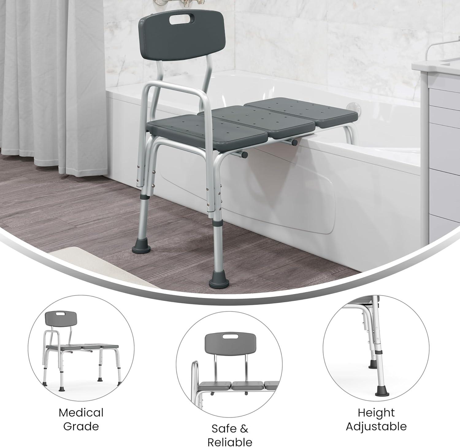 Phoebe Aluminum Height Adjustable Medical Shower Transfer Bench