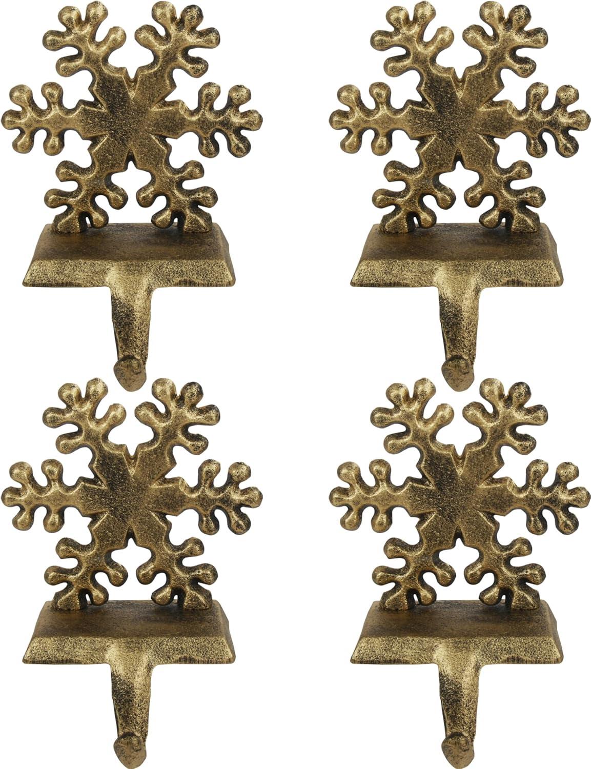 Gold Snowflake Cast Iron Christmas Stocking Holders Set of 4