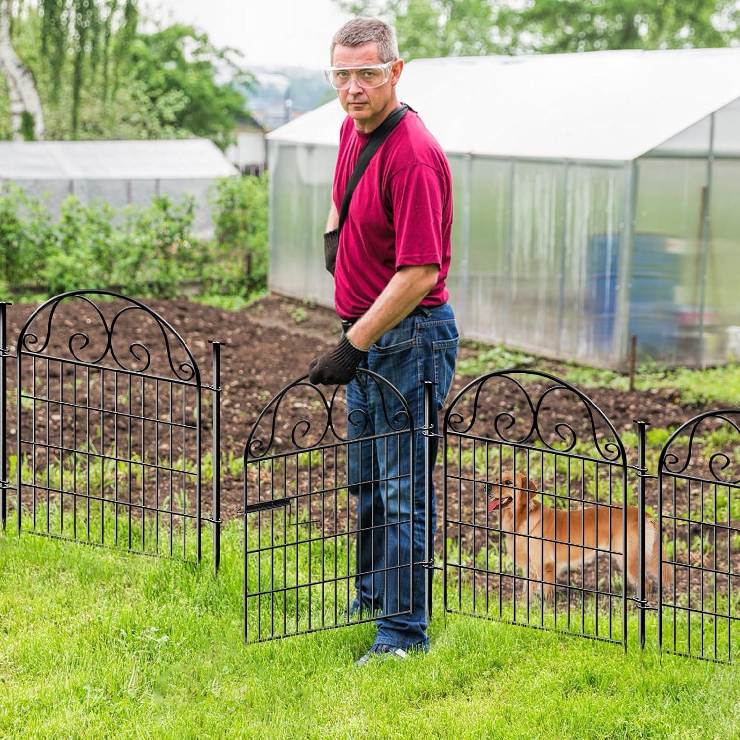 Tall Garden Fence Animal Barrier with Gate, 32 in(H) 16 Panels Garden Fences and Borders for Dogs, Dog Fence Outdoor for Yard, Total Length 35 Ft Metal Temporary Fencing│Patented