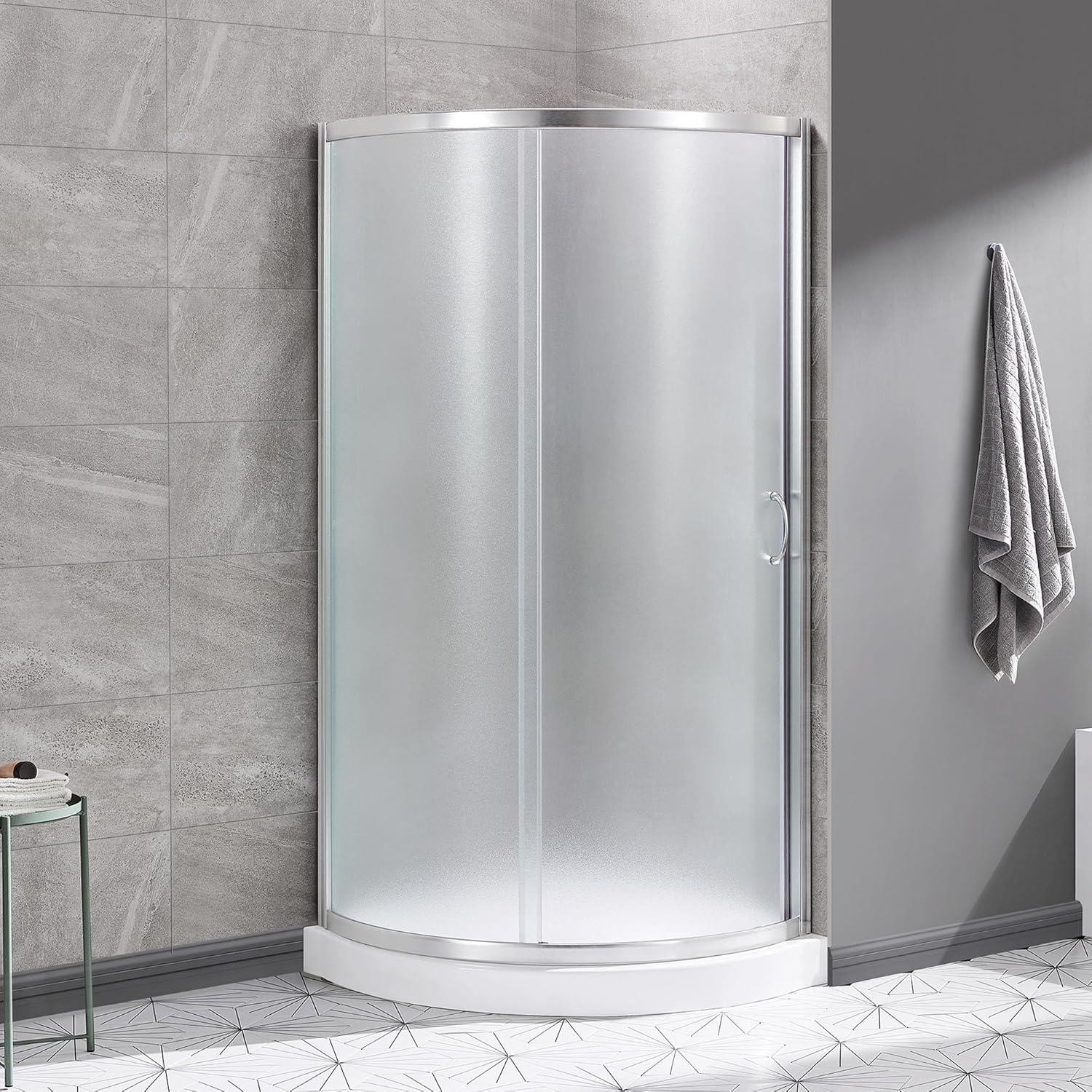 Ove Decors OVE Decors Breeze Premium 33 in. Round Shower Kit w/ Frosted, Base in Chrome Finish BREEZE 32 FROSTED GLASS KIT