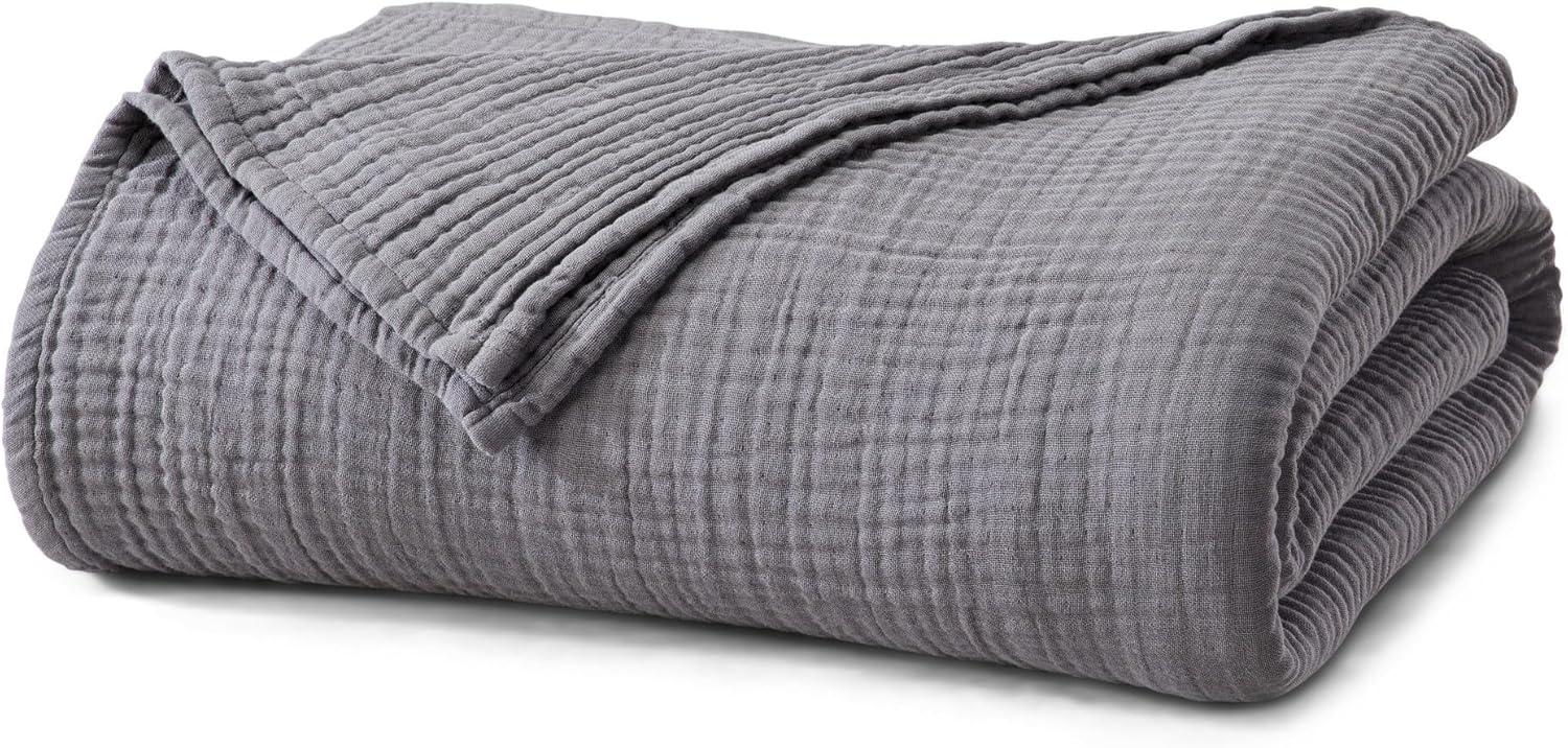 Full Charcoal Cotton Muslin Reversible Bed Blanket