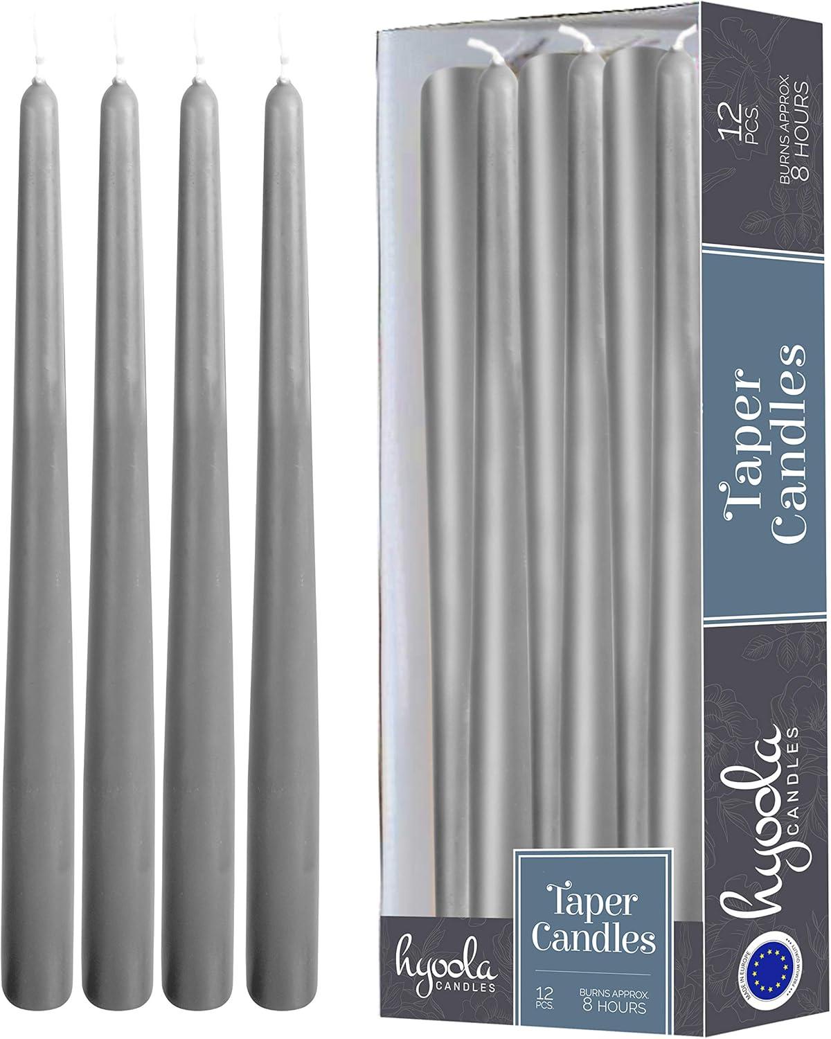 10-Inch Dark Gray Dripless Taper Candles, Set of 12