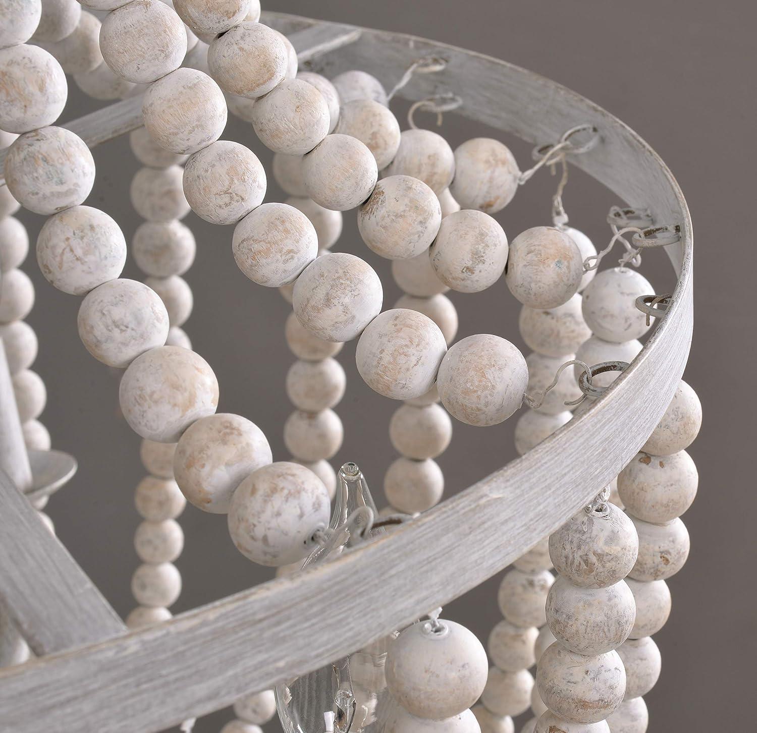 White Weathered Wood Bead 3-Light Chandelier