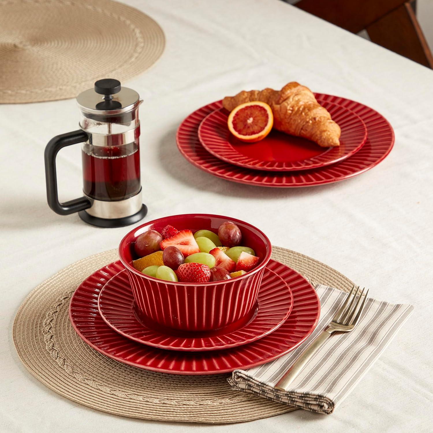 Richmond Red Hand Painted Stoneware Dinnerware Set, Service for 4