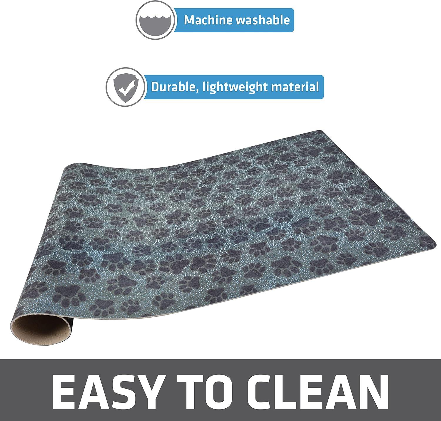 Drymate Pet Bowl Placemat, Dog & Cat Food Feeding Mat - Absorbent Fabric, Waterproof Backing, Slip-Resistant - Machine Washable/Durable (16” x 28”) (Paw Dots Black)