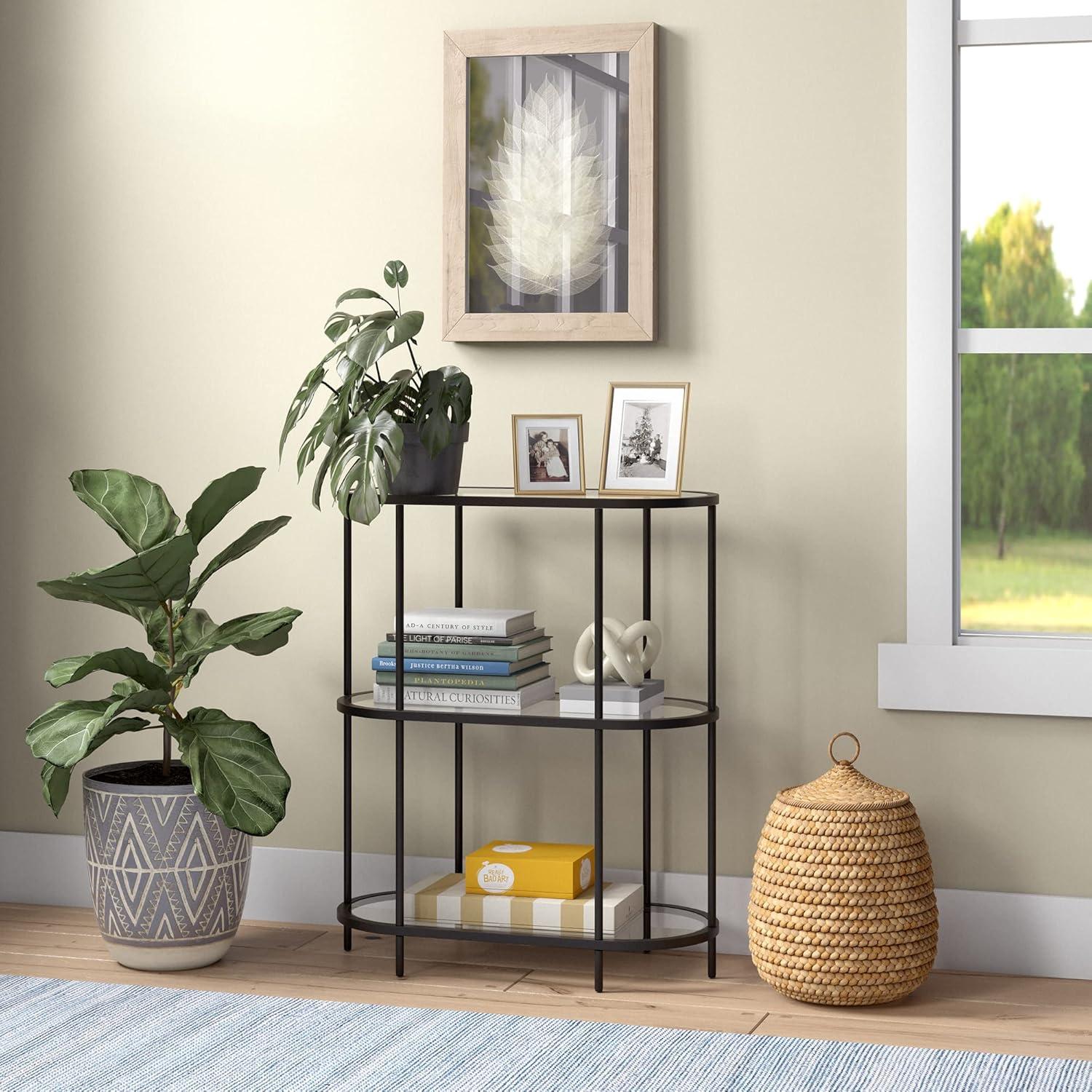 Evelyn&Zoe Leif 30" Wide Oval Bookcase, Blackened Bronze