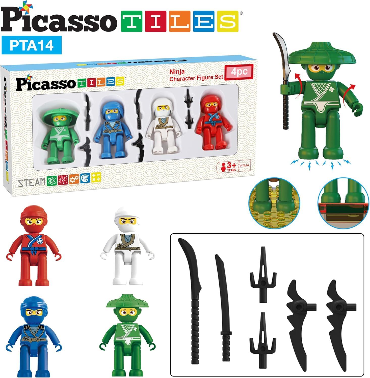 PicassoTiles 4 PC Family Character Set, Magnetic Tiles, Magnetic Building Blocks for Kids, Magnet for Kids 3+