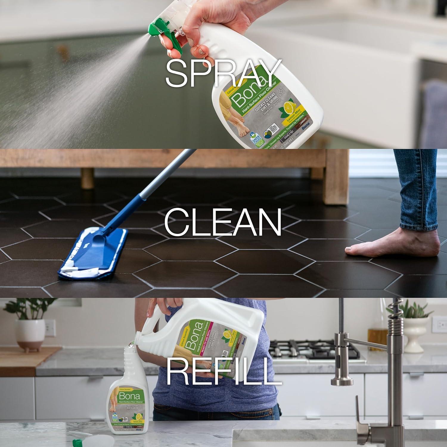 Bona Lemon Mint Cleaning Products Multi-Surface Cleaner Spray + Mop All Purpose Floor Cleaner - 32oz