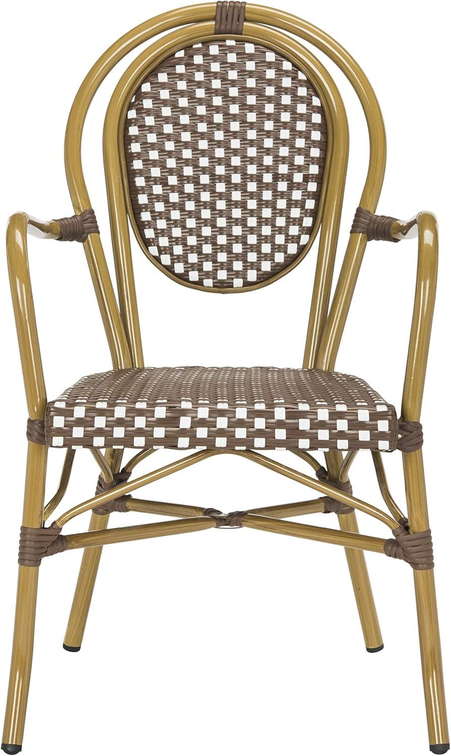 Côte d'Azur Inspired Brown & White Wicker Bistro Arm Chair