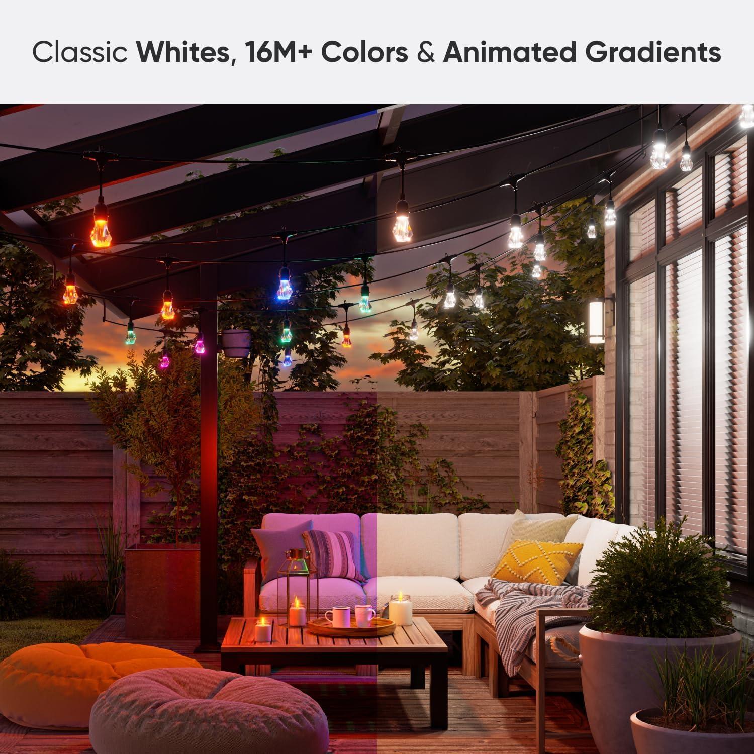 Matter Smart Multicolor LED Outdoor String Lights with Addressable Bulbs