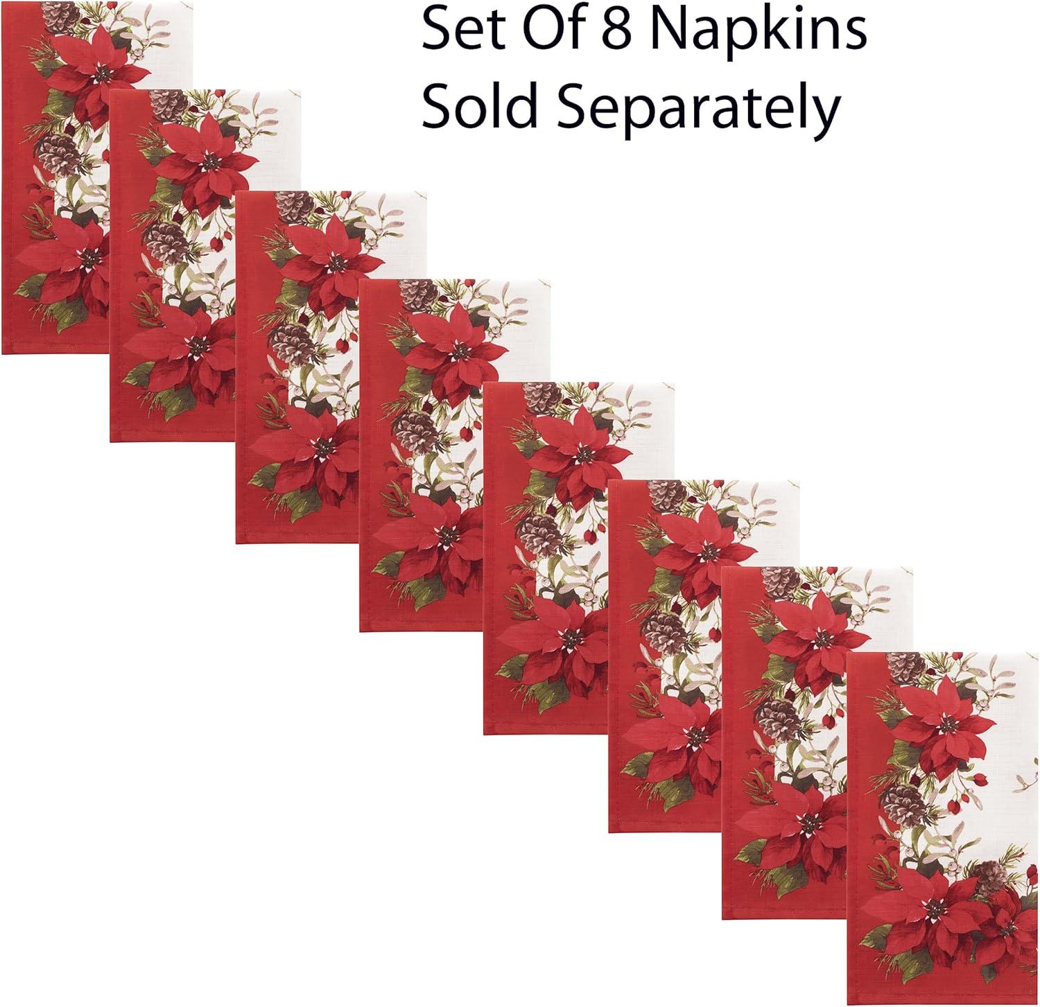 Newbridge Christmas Blooming Poinsettia’s Double Bordered 52 x 52 inch Square Fabric Tablecloth, Holiday Red and White Poinsettia Dining Table Cover