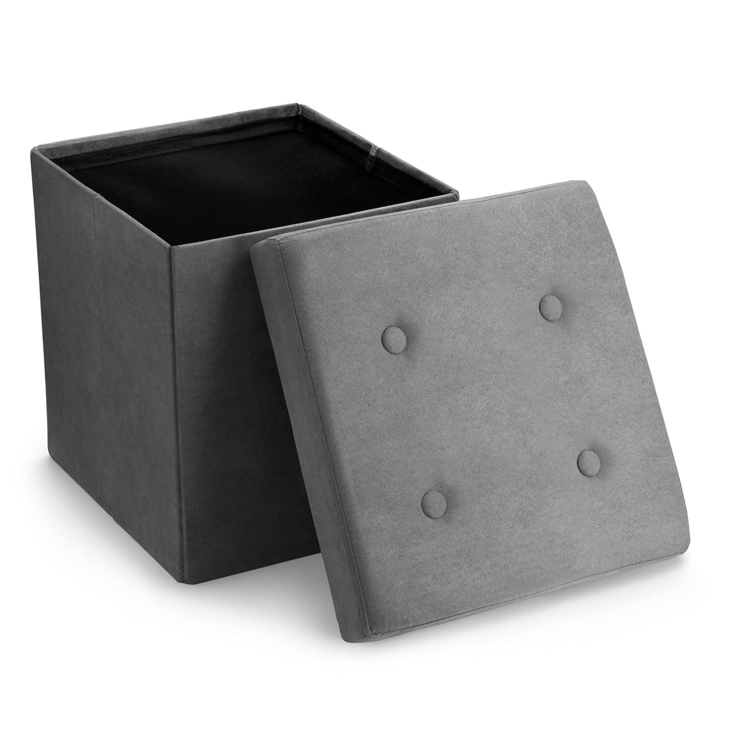 Sorbus Faux Suede Storage Ottoman Cube - Seat & Declutter! Plush cushion, hidden storage, lightweight & portable. Folds flat (Gray)