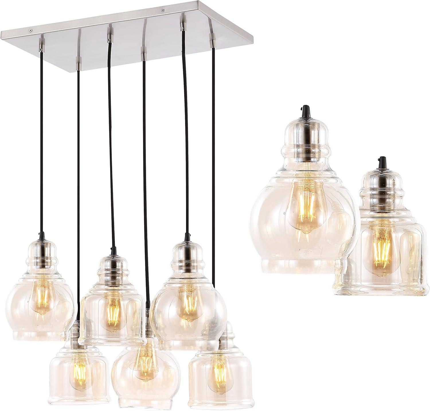 Sydney 18.88" 6-Light Bohemian Farmhouse Iron/Glass Cluster LED Pendant, Nickel/Champagne
