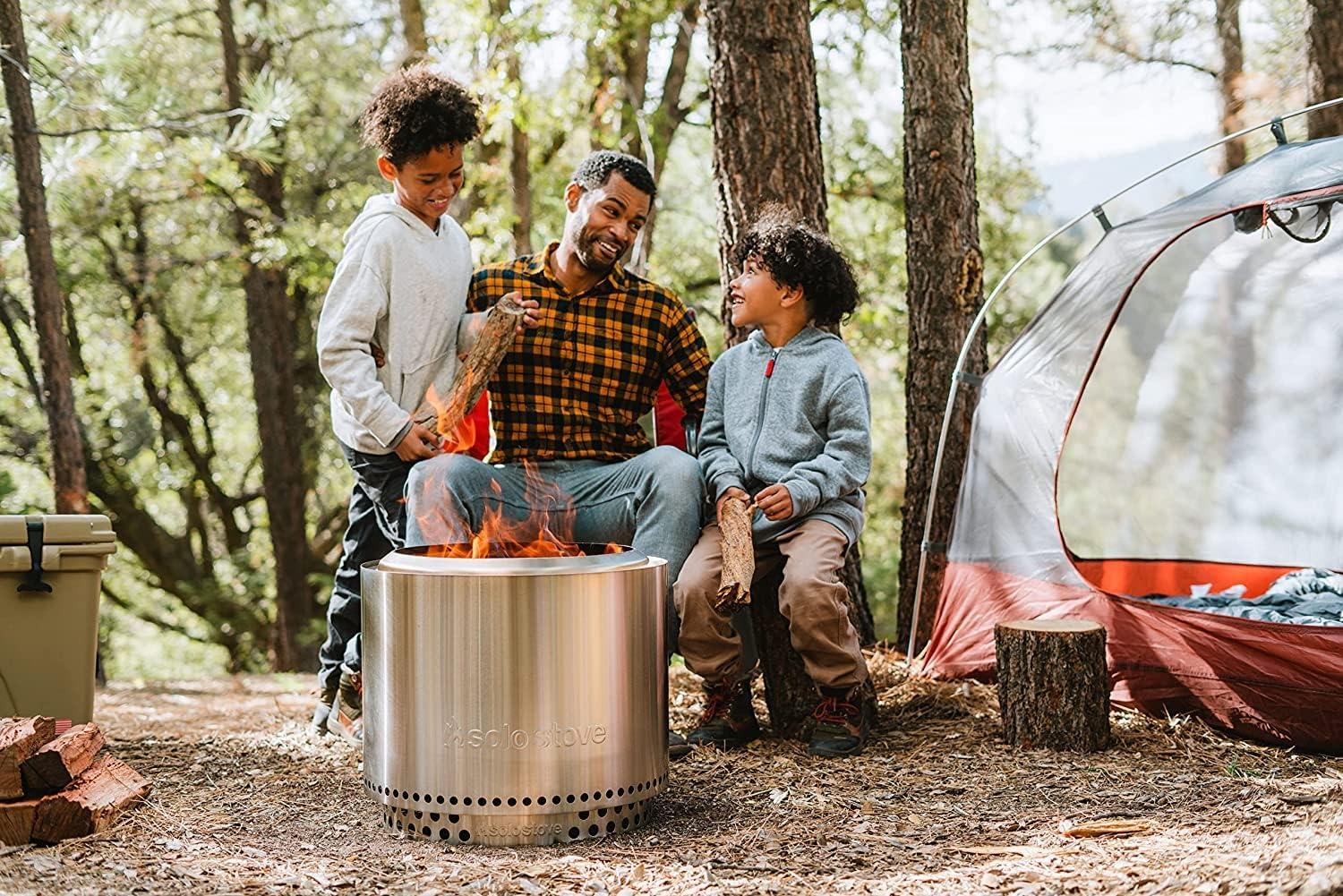 Solo Stove Bonfire 2.0 with Stand, Smokeless Fire Pit | Wood Burning Fireplaces W/ Removable Ash Pan, Portable Outdoor Firepit - for Camping, Stainless Steel, H: 16.75 in x Dia: 19.5 in, 25.1 lbs