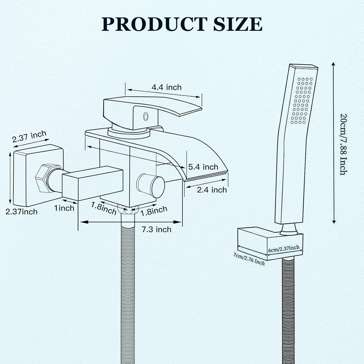 Polished Chrome Wall Mount Bathtub Faucet with Handheld Spray