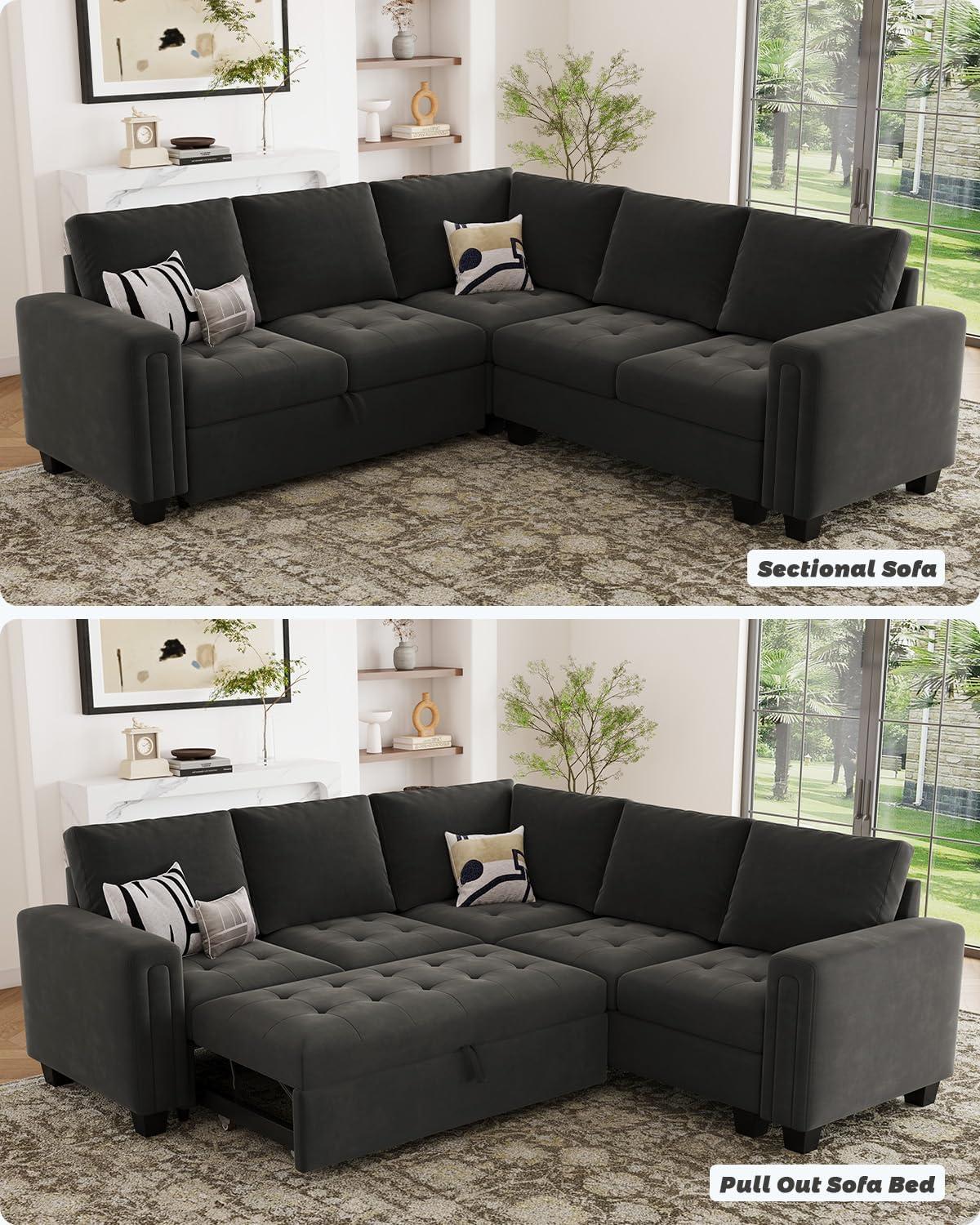 Velvet Modular Sectional L-Shaped Sleeper Sofa Bed For Apartment