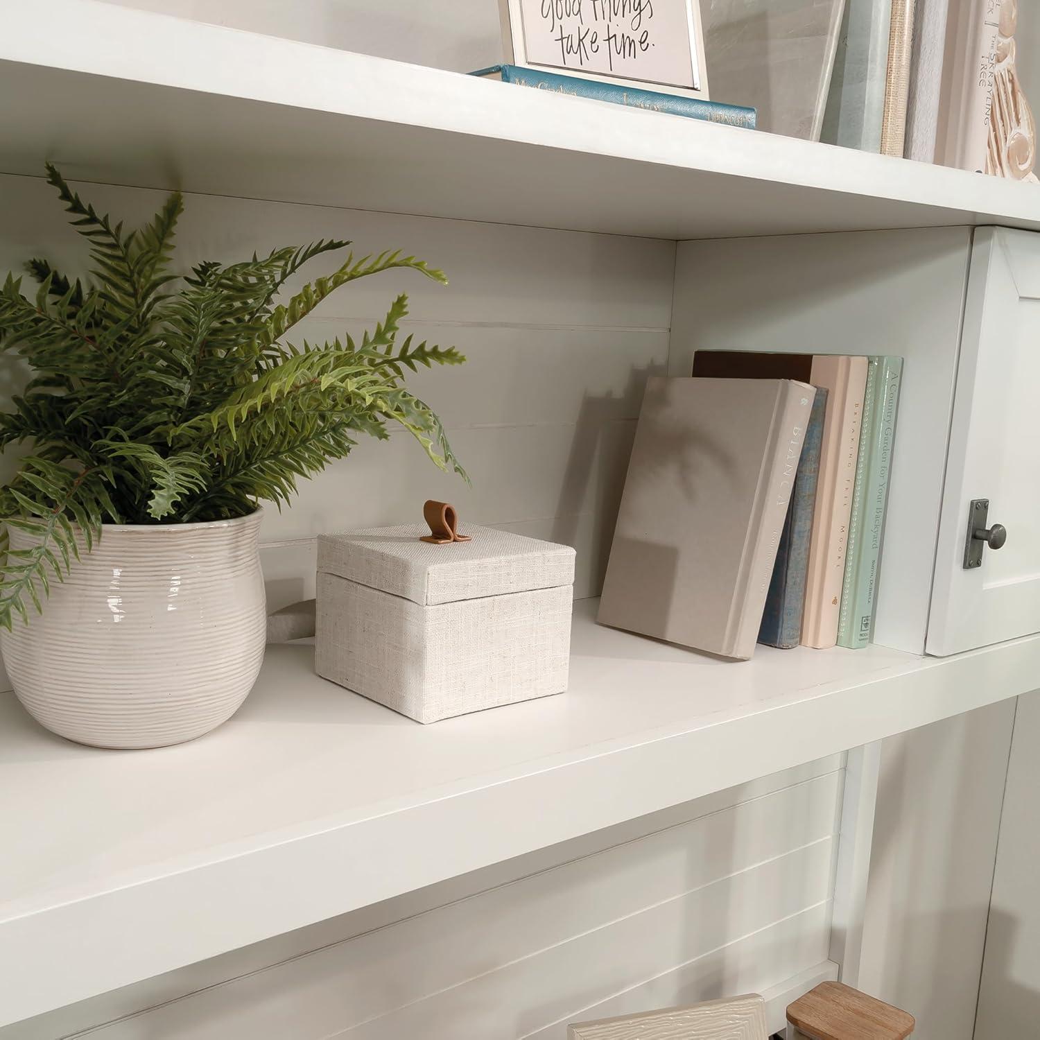 White and Oak Engineered Wood Credenza with Hutch