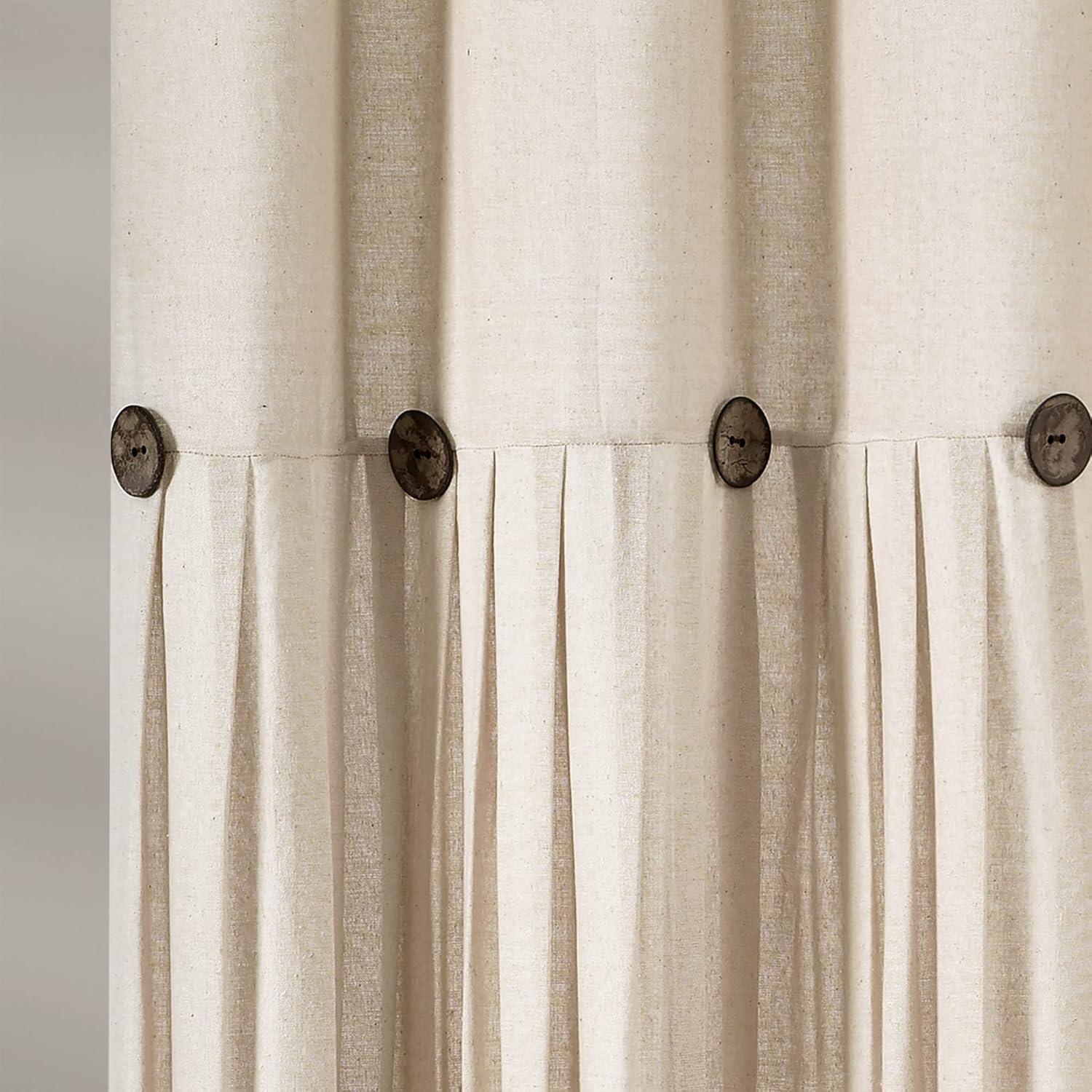 Dark Linen Cotton Shower Curtain with Button Details, 72" x 72"