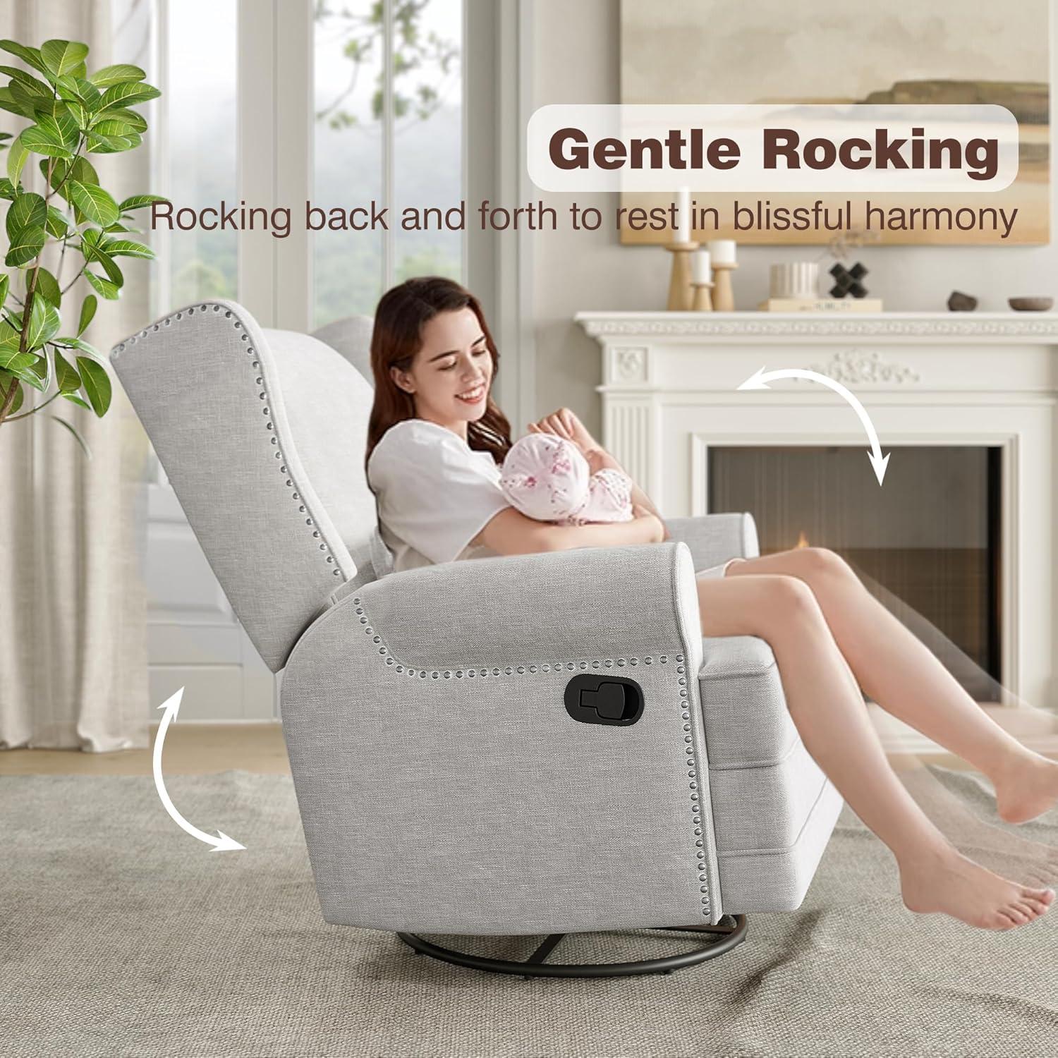 34" Wide Swivel Rocking Nursery Recliner Comfortable Upholstered Glider