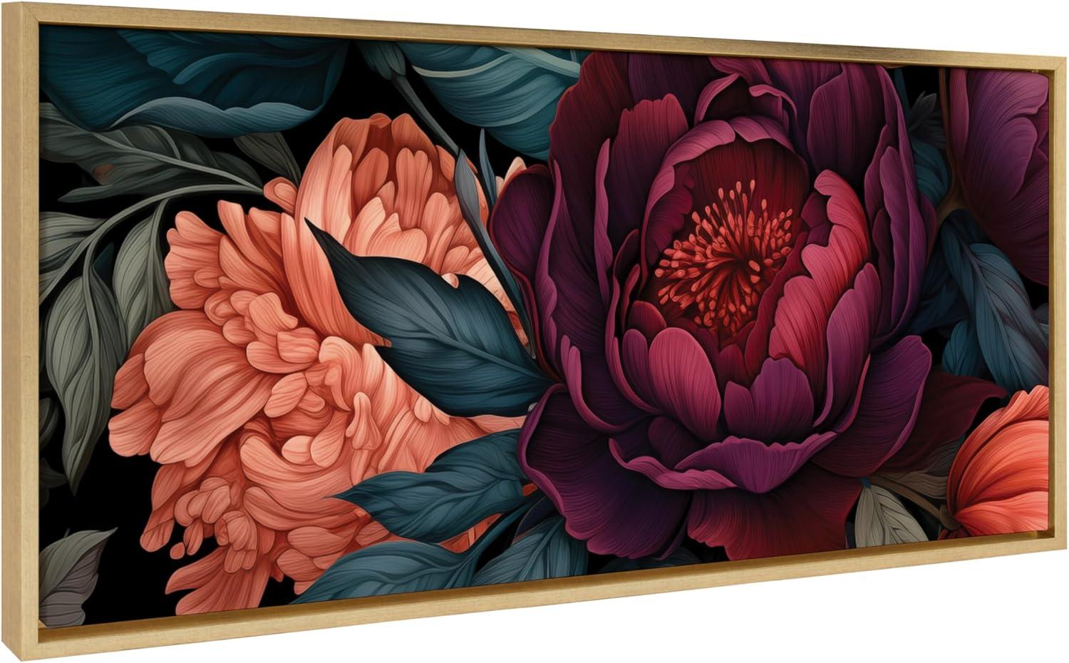 Kate & Laurel All Things Decor 18"x40" Sylvie Dark Academia Floral in Rich Jewel Tones Framed by The Creative Bunch Studio